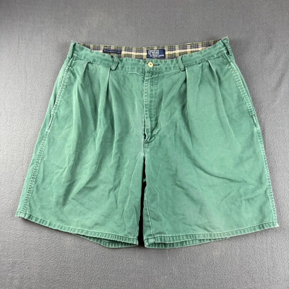 Vintage USA Polo Ralph Lauren Shorts Men's 35 Green Double Pleated Classic Golf